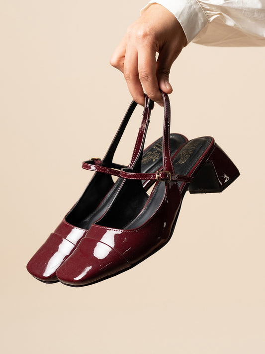 Theater Square Toe Block Slingback Heel Mules