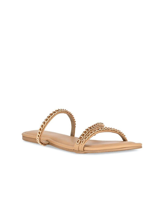 CAI Embellished Open Toe Chained Flats