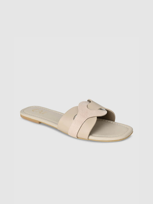 CAI Women Beige Open Toe Flats