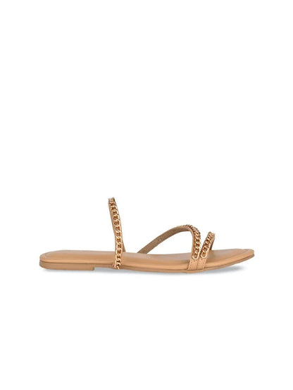 CAI Embellished Open Toe Chained Flats
