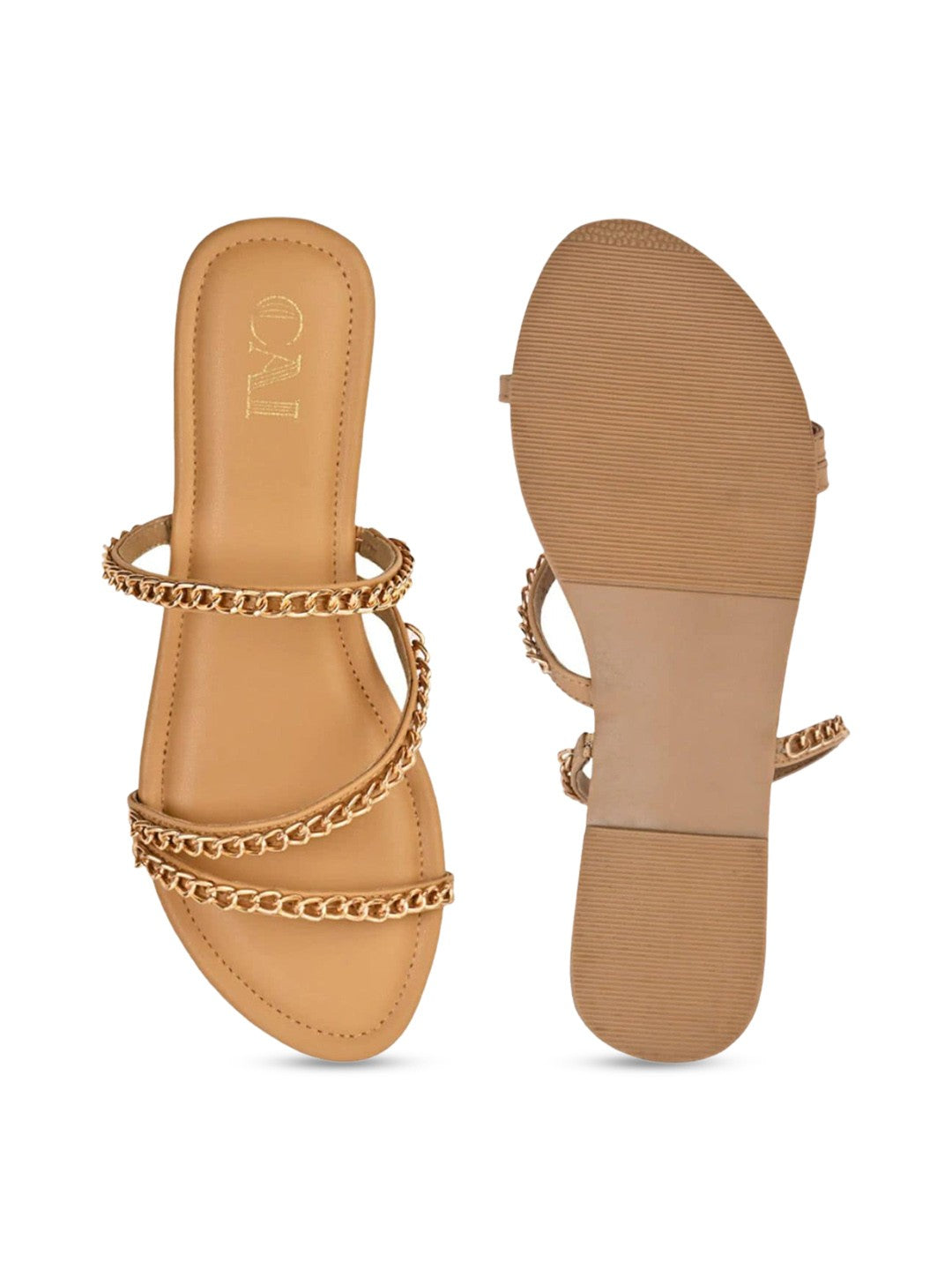 CAI Embellished Open Toe Chained Flats