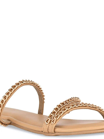 CAI Embellished Open Toe Chained Flats