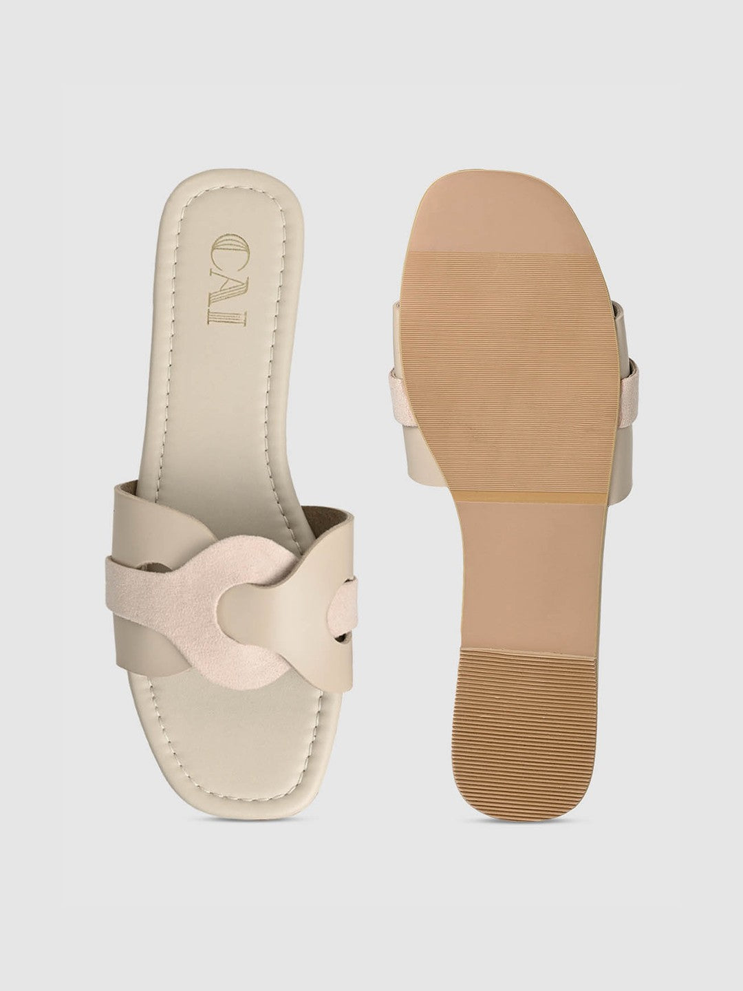 CAI Women Beige Open Toe Flats