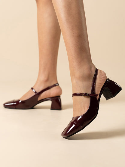 Theater Square Toe Block Slingback Heel Mules